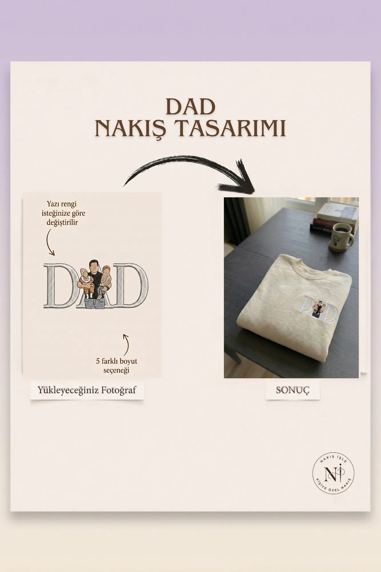 D A D Yazılı Fotoğraf Nakışı