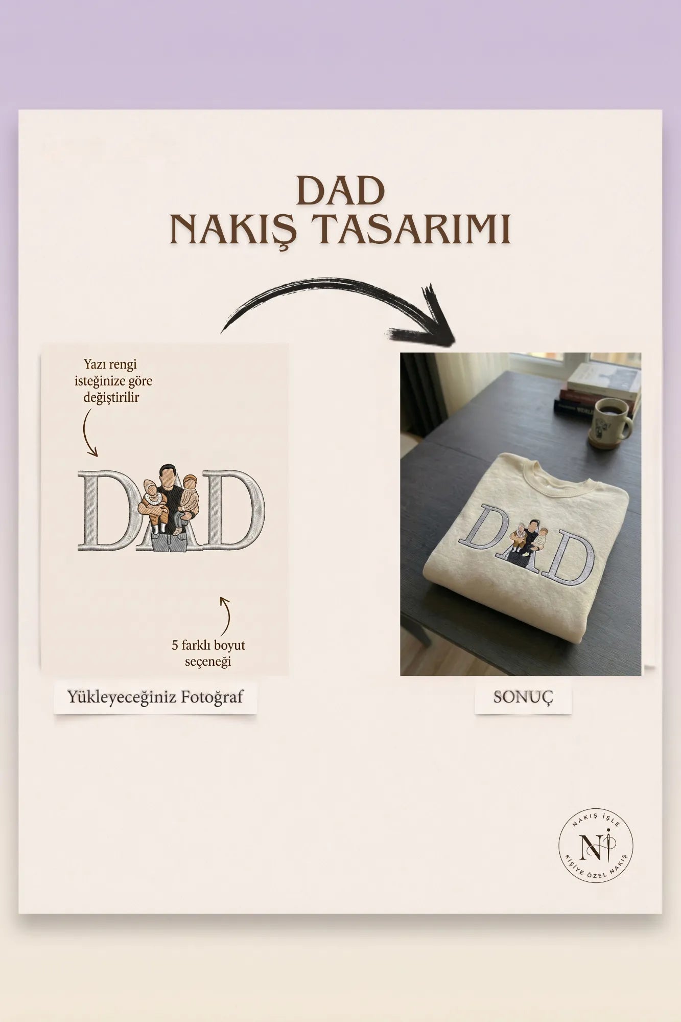 D A D Yazılı Fotoğraf Nakışı