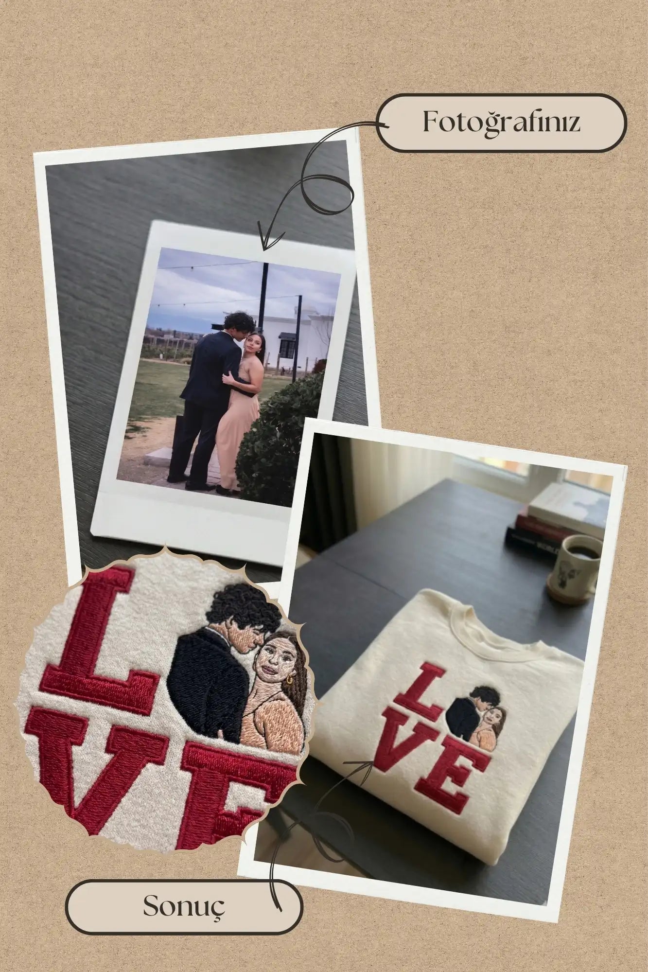 L x V E Yazılı Fotoğraf Nakışı