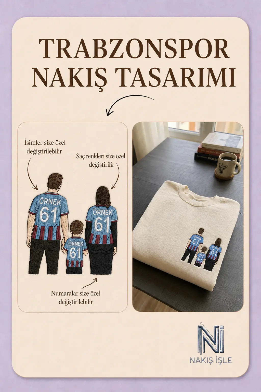 Bordo-Mavi Formalı Anne-Baba-Çocuk