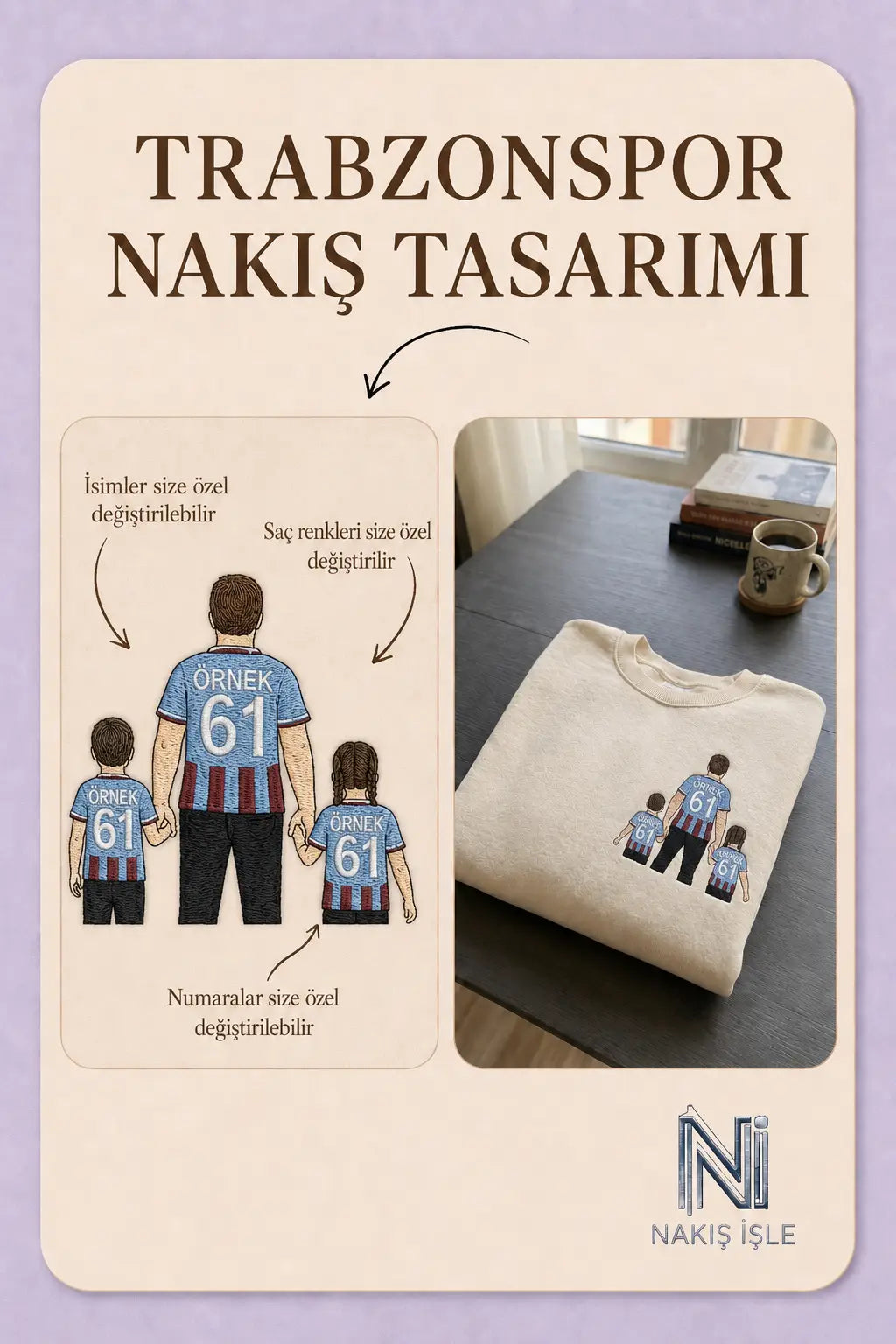 Bordo-Mavi Formalı Baba-2 Çocuk: El Ele