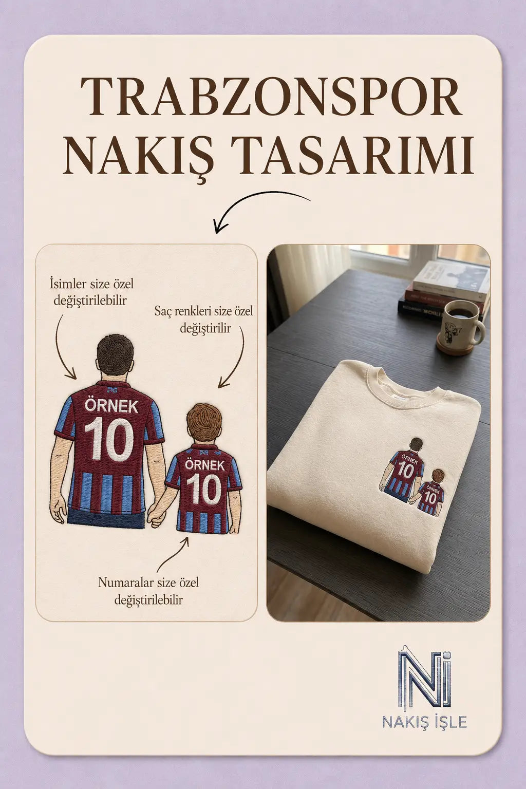 Bordo-Mavi Formalı Baba-Çocuk: El Ele